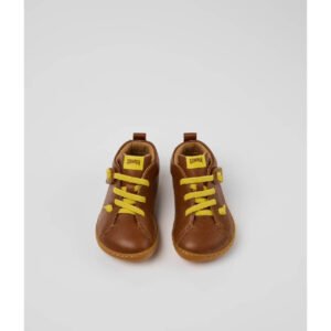 Camper Peu Sneakers – First Steps Καφέ με κίτρινο κορδόνια