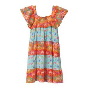 Agatha Ruiz De La Prada Πορτοκαλί/Γαλάζιο φόρεμα με πολύχρωμα σχέδια