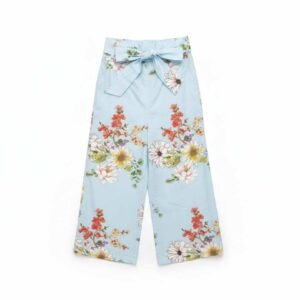 Φαρδιά παντελόνα για κορίτσια σε γαλάζιο χρώμα με φλοράλ σχέδιο της Koralline Girl