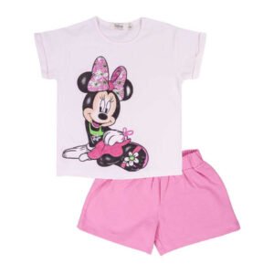 Σετ ροζ σορτς και λευκή κοντομάνικη μπλούζα με τη Minnie Mouse
