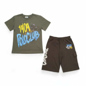 Σετ με χακί T-Shirt με graffiti τύπωμα και βερμούδα σε μαύρο για αγόρια της Polo Club London 1909