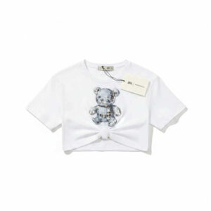 Cropped t-shirt για κορίτσια σε λευκό χρώμα με το αρκουδάκι της Polo Club London 1909