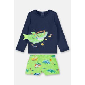 UP BABY Παιδικό Μακρυμάνικο Μπλουζάκι και Μαγιό Μπόξερ (Μπλε) με αντηλιακή προστασία SPF 50+