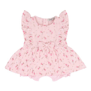 EMC Φορμάκι από βαμβακερή μουσελίνα με βολάν και φιόγκο για μωρά κορίτσια