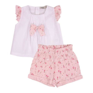 EMC Καλοκαιρινό βαμβακερό σετ για μικρά κορίτσια με βολάν και λουλούδια