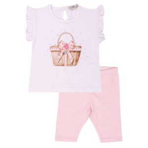 EMC Καλοκαιρινό σετ για κορίτσια από ελαστικό βαμβάκι, λευκό t-shirt και ροζ κολάν κάπρι