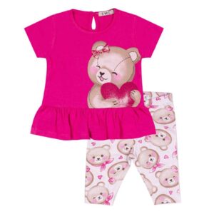 EMC Σετ για κορίτσια με φούξια μπλουζάκι και κολάν με αρκουδάκια