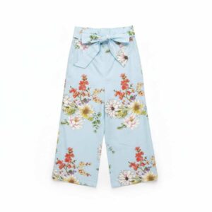 Φαρδιά παντελόνα για κορίτσια σε γαλάζιο χρώμα με φλοράλ σχέδιο της Koralline Girl